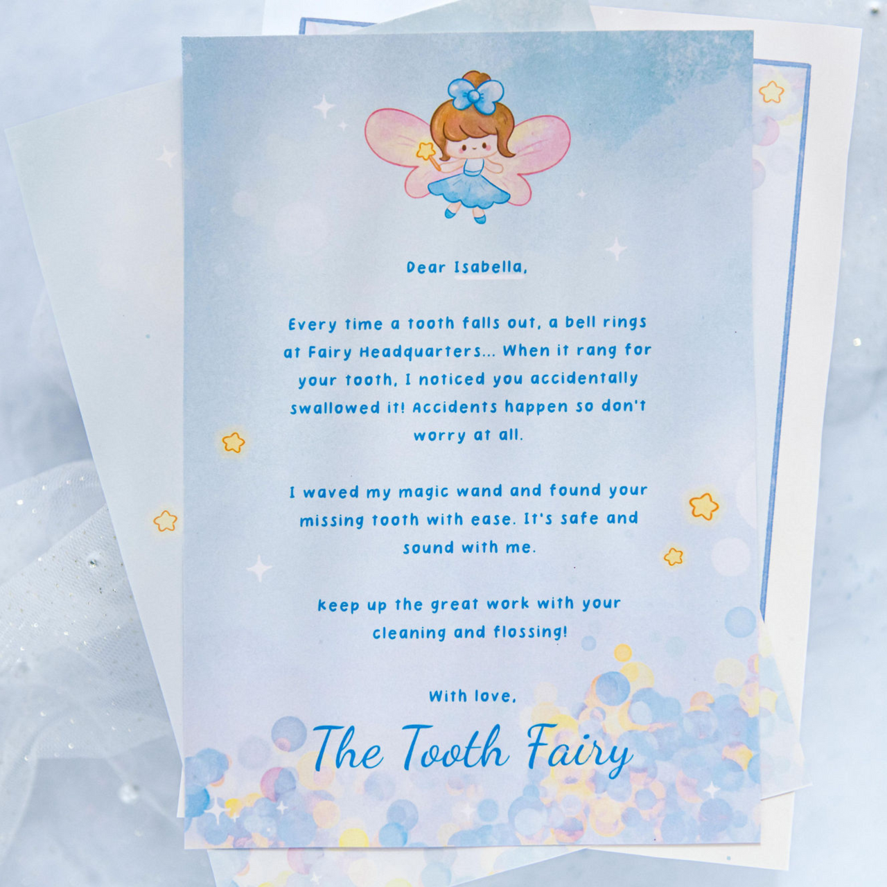 Swallowed Tooth - Personalised Tooth Fairy Letter (Blue)