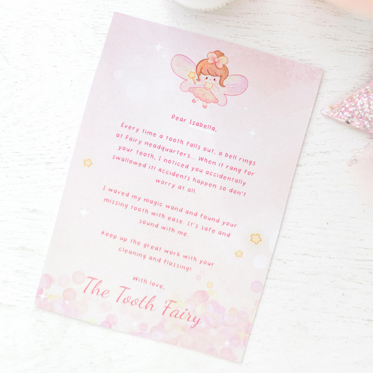 Swallowed Tooth - Personalised Tooth Fairy Letter (Pink)