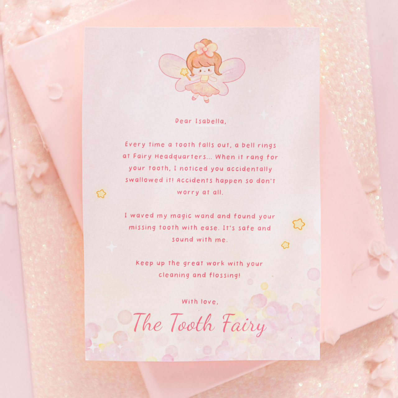 Swallowed Tooth - Personalised Tooth Fairy Letter (Pink)