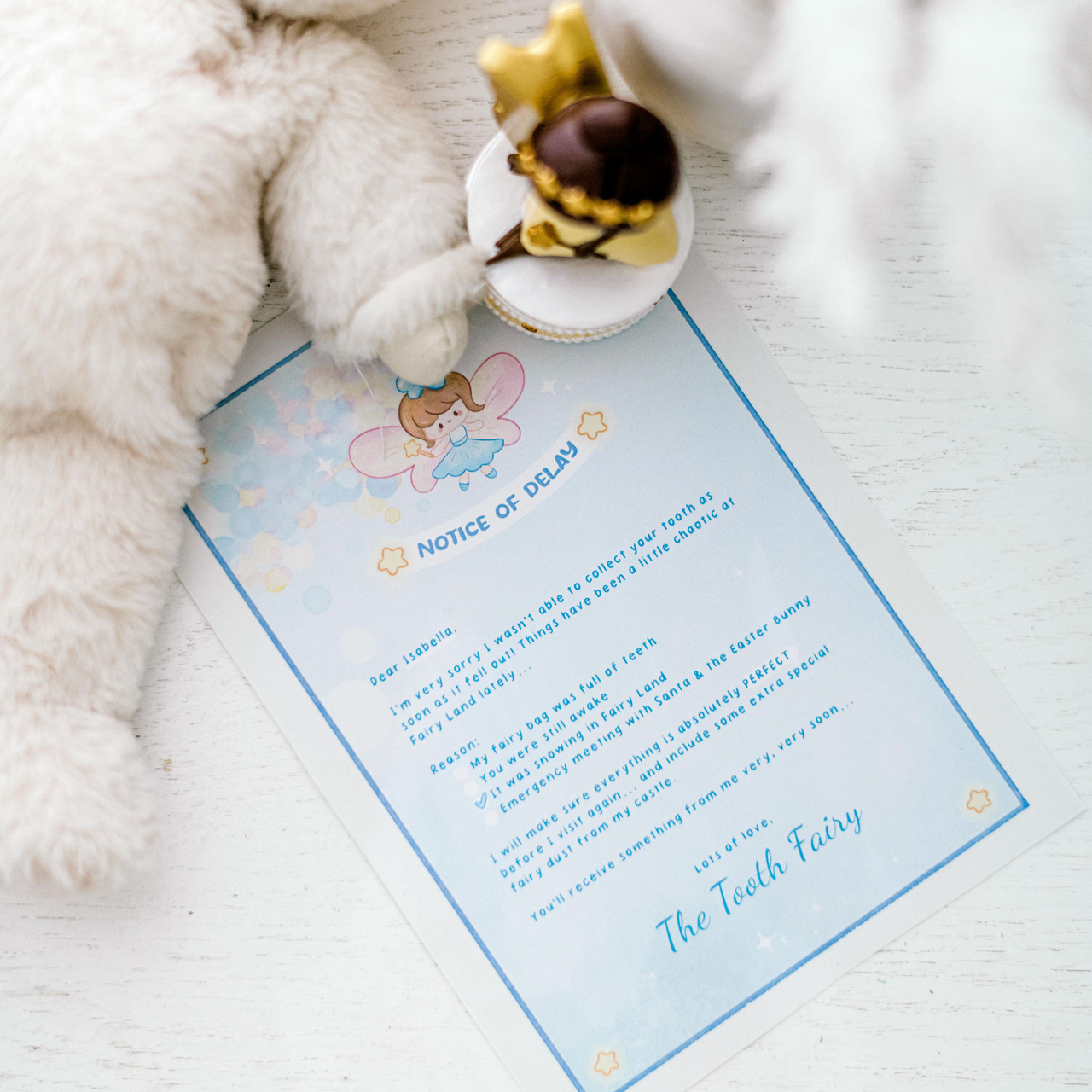 Notice of Delay - Personalised Tooth Fairy Letter (Blue)