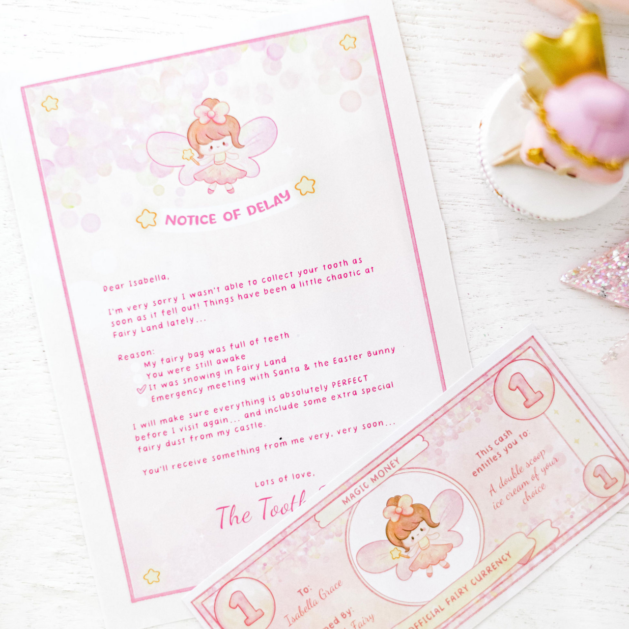 Notice of Delay - Personalised Tooth Fairy Letter (Pink)