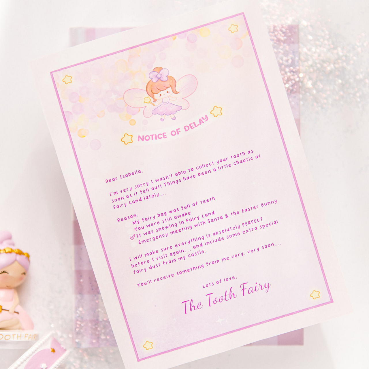 Notice of Delay - Personalised Tooth Fairy Letter (Purple)