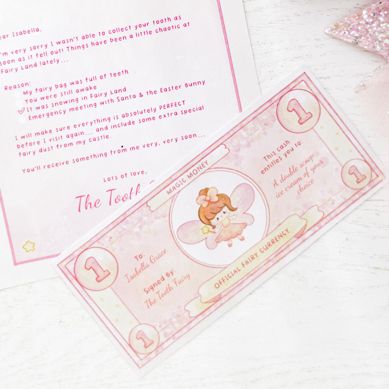 Tooth Fairy Currency - Personalised (Pink)