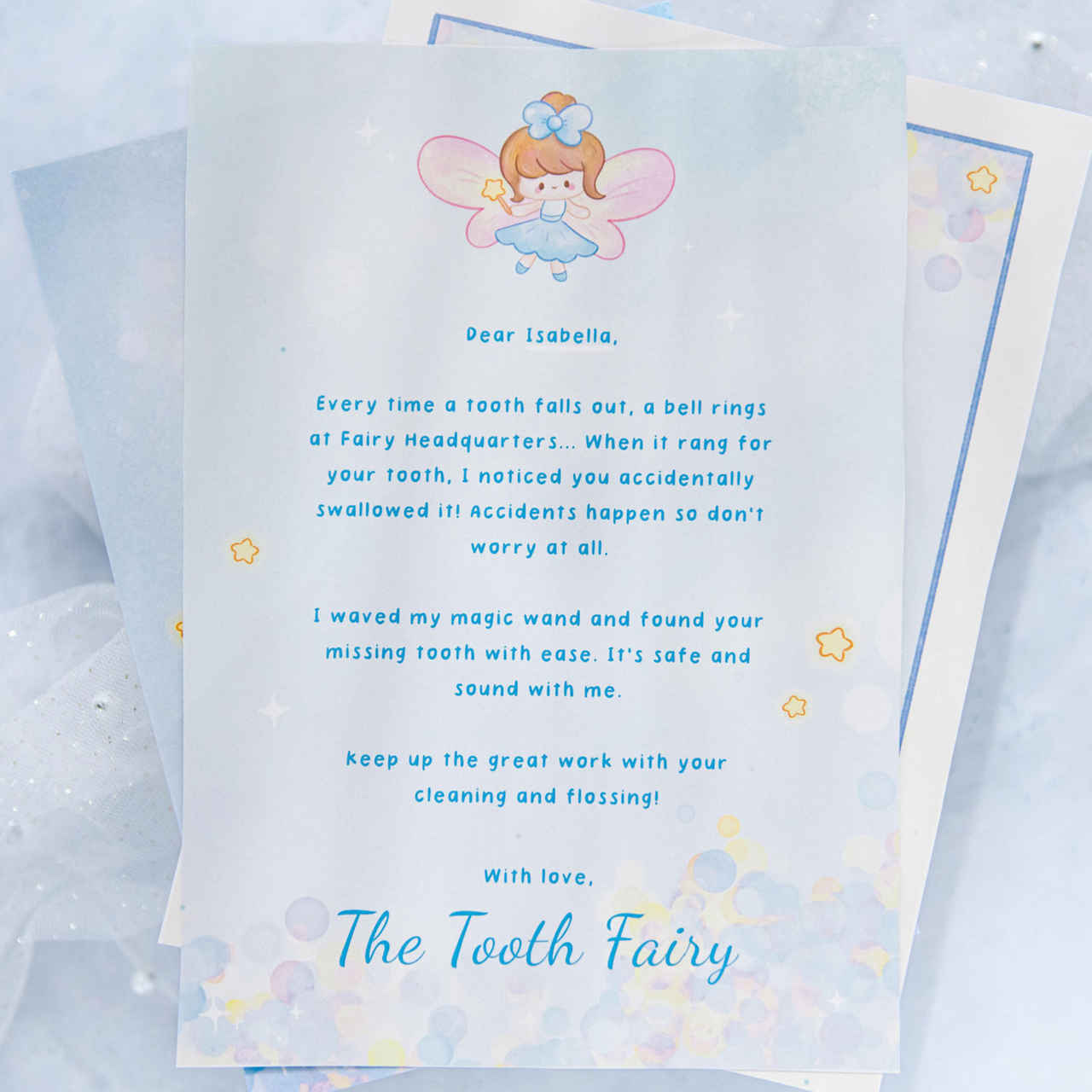 Swallowed Tooth - Personalised Tooth Fairy Letter (Blue)